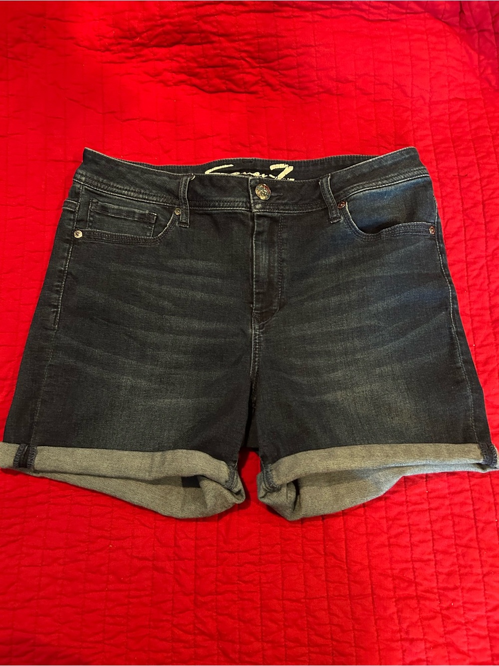 Seven7 Dark Wash Roll-Cuff Denim Shorts